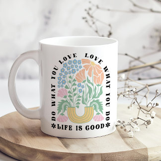 "Doe waar je van houdt" Retro Floral Arch Koffiemok