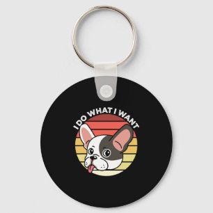 Doe Wat Ik Wil Frenchie Retro Franse Bulldog Hond  Sleutelhanger