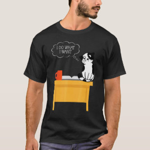 Doe Wat Ik Wil Vintage Kat Op Bureaublad Rode Beke T-shirt