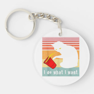 Doe Wat Ik Wil Vintage Zwarte Kat Rode Beker Grapp Sleutelhanger