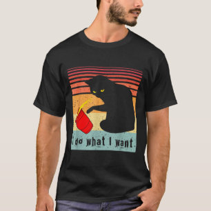 Doe Wat Ik Wil Vintage Zwarte Kat Rode Beker Grapp T-shirt