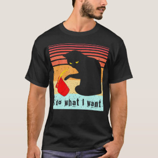 Doe wat ik wil zwarte kat rode cup grappig mijn ka t-shirt