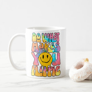 Doe wat je gelukkig maakt, retro hippie blij gezic koffiemok