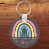 "DOE WAT JE LEUK VINDT"QUOTE RETRO BOHO REGENBOOG  SLEUTELHANGER (Voorkant)