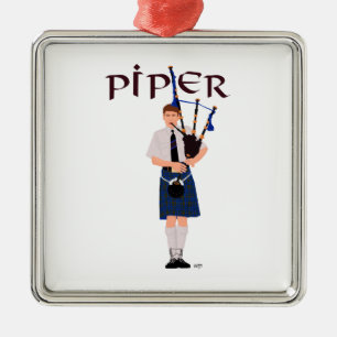 Doedelzakspeler - Blauwe Kilt Metalen Ornament