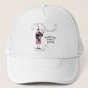 Doedelzakspeler in rode kilt trucker pet
