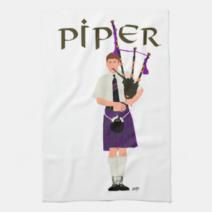 Doedelzakspeler - Paarse Kilt Theedoek