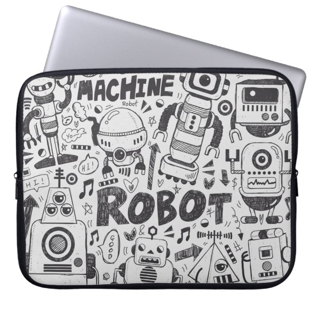 doedle robot element , illustrator line tools teke laptop sleeve (Voorkant)