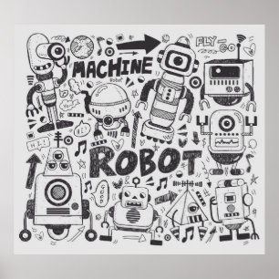 doedle robot element , illustrator line tools teke poster