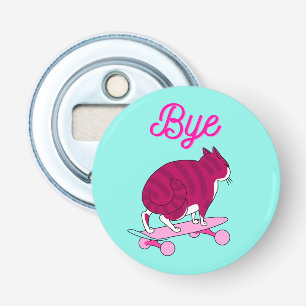 Doei tekst met coole roze kat button flesopener
