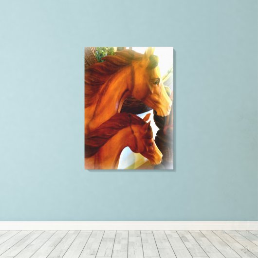 doek met merrie en pony omwikkelde doek canvas afdruk (Insitu (Houten vloer))