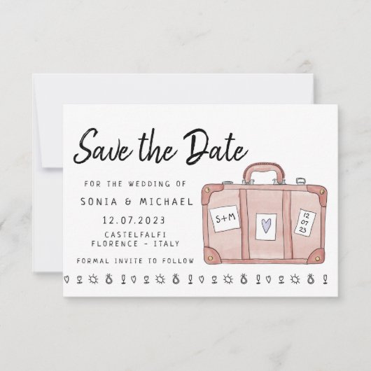 Doelbruiloftskoffer Opslaan datumkaart Save The Date (Voorkant)