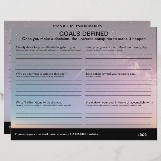 Doelstellingen gedefinieerd werkblad (Voorkant / Achterkant)