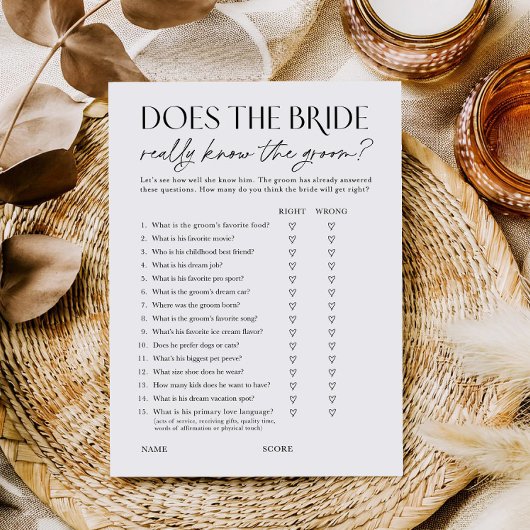 Does Bride Know the Groom? Shower Activity Card Kaart
