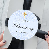 Doffertje lichtblauwe glitters schittering jongens ronde sticker