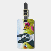 Dog 134 Boston Terrier Butterfly Flower Bagagelabel (Voorkant verticaal)