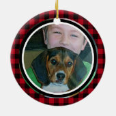 Dog 1e kerstfoto Buffalo Pset Santa Hat Keramisch Ornament (Achterkant)
