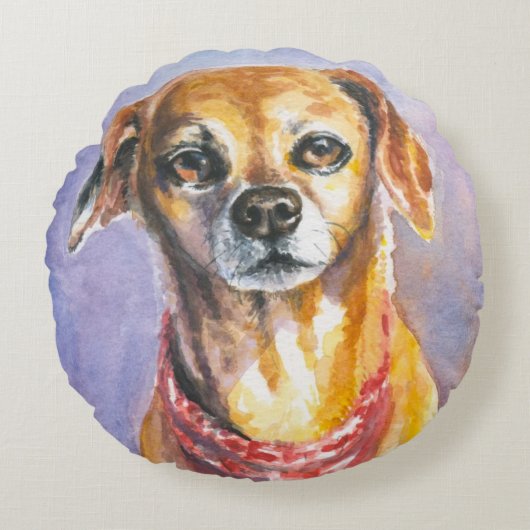 Dog 2 rond kussen (Voorkant)