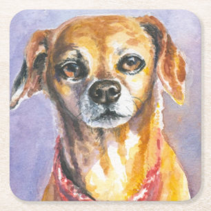Dog 2 vierkante kartonnen onderzetter