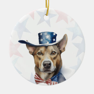 Dog, 4th of july Personalized Keramisch Ornament