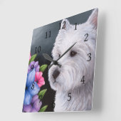 Dog 82 White Westie Vierkante Klok (Hoek)