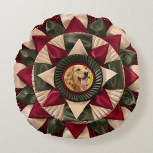 Dog A.K.C. Title Photo Ribbon Rosette Rond Kussen