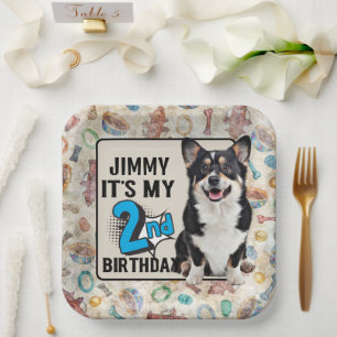 Dog Aangepaste 2e verjaardag Papieren Borden Bordje