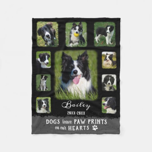 Dog Aangepaste foto Collage Faded Grenzen Zwart gr Fleece Deken (Voorkant)