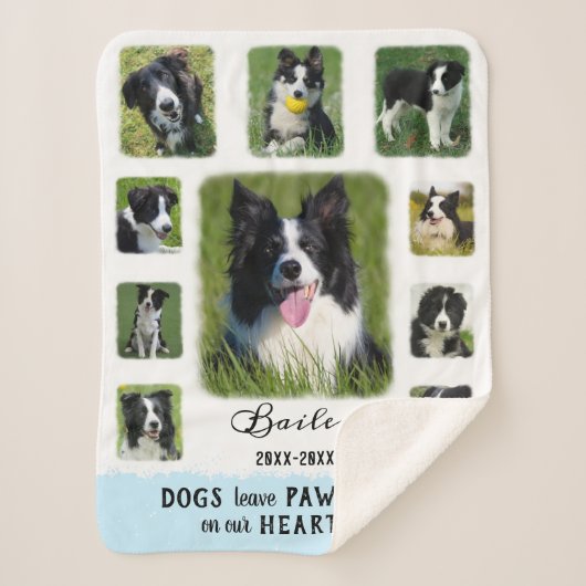 Dog Aangepaste foto Collage Fled Borders White Blu Sherpa Deken (Voorkant)