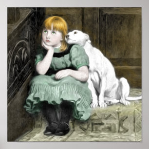 Dog Adoring Girl Victoriaans Painting Poster