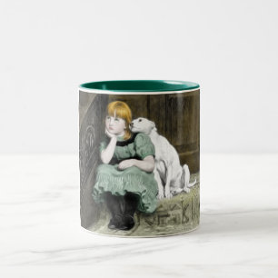 Dog Adoring Girl Victoriaans Painting Tweekleurige Koffiemok