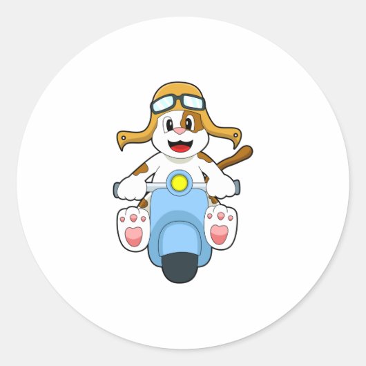 Dog als Biker met Scooter.PNG Ronde Sticker (Voorkant)