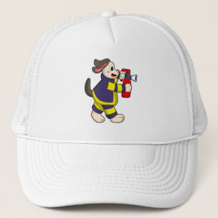 Dog als brandblusapparaat met brandblusapparaat trucker pet
