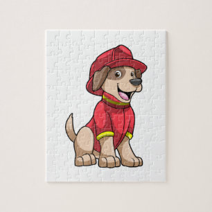 Dog als brandweerman met brandhelm legpuzzel
