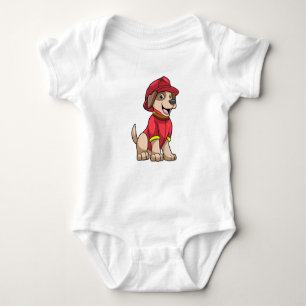 Dog als brandweerman met brandhelm romper