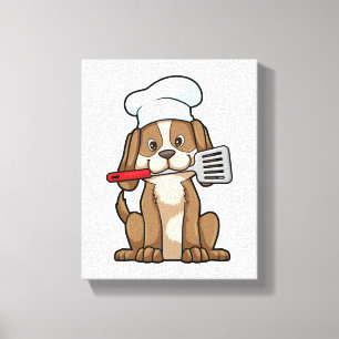 Dog als Cook met Chef's pet & Spatula Canvas Afdruk