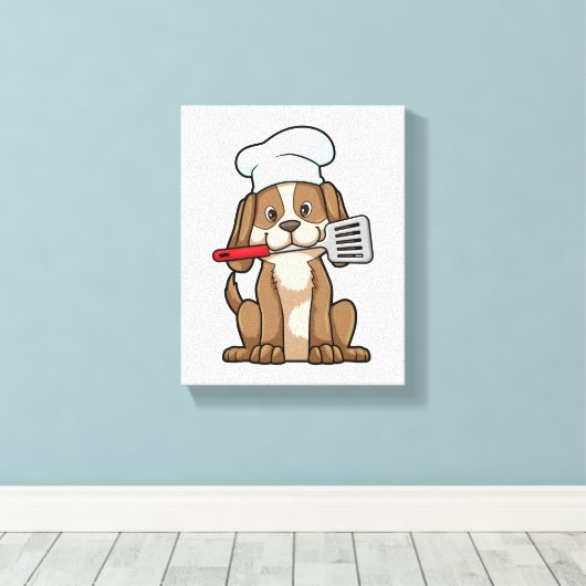 Dog als Cook met Chef's pet & Spatula Canvas Afdruk (Insitu (Houten vloer))