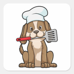 Dog als Cook met Chef's pet & Spatula Vierkante Sticker