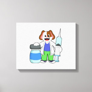 Dog als dokter met spuit canvas afdruk