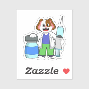 Dog als dokter met spuit sticker