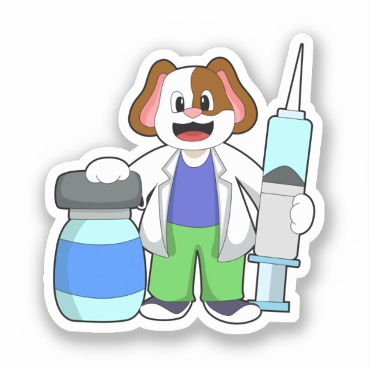 Dog als dokter met spuit sticker (Voorkant)