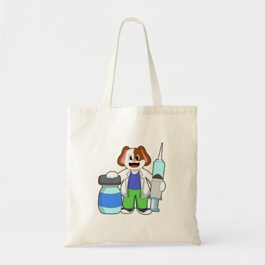Dog als dokter met spuit tote bag (Voorkant)