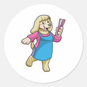 Dog als Hairdresser met Comb Ronde Sticker