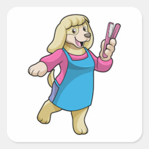 Dog als Hairdresser met Comb Vierkante Sticker
