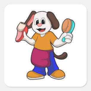 Dog als Hairdresser met Razor Vierkante Sticker