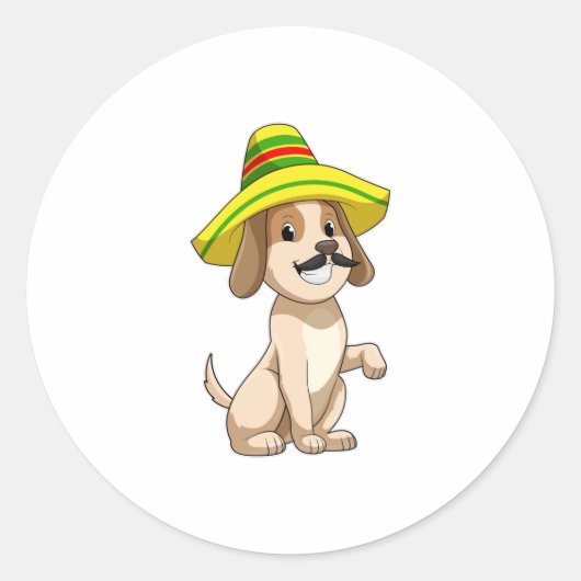 Dog als Mexicaan met pet van riet Ronde Sticker (Voorkant)