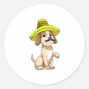 Dog als Mexicaan met pet van riet Ronde Sticker