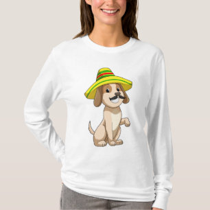 Dog als Mexicaan met pet van riet T-shirt