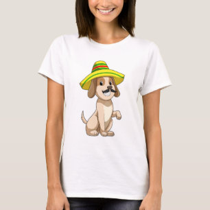 Dog als Mexicaan met pet van riet T-shirt