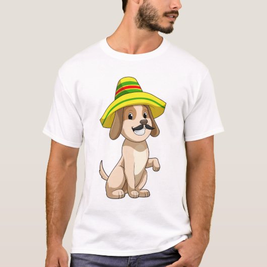 Dog als Mexicaan met pet van riet T-shirt (Voorkant)